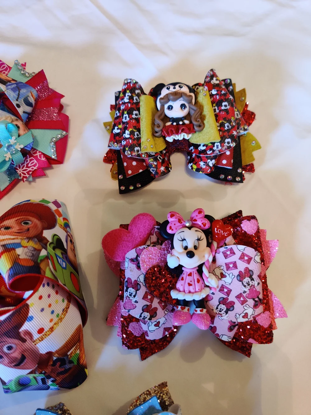 Kids Character Hair Bows - Pink, Blue, Red, Multicolor